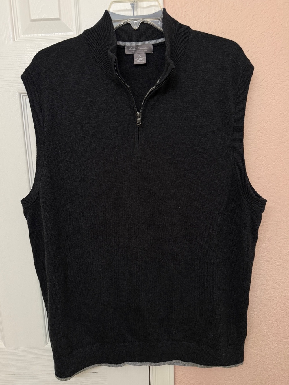 Daniel Cremieux Mens XL Charcoal Supima Cotton 1/4 Zip Sweater Vest Tipping Trim